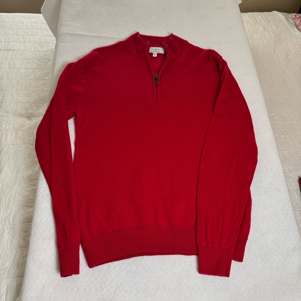 Extra Fine Merino Wool Turnbury of Scotland Mock Neck Quarter Zip Sweater Size S